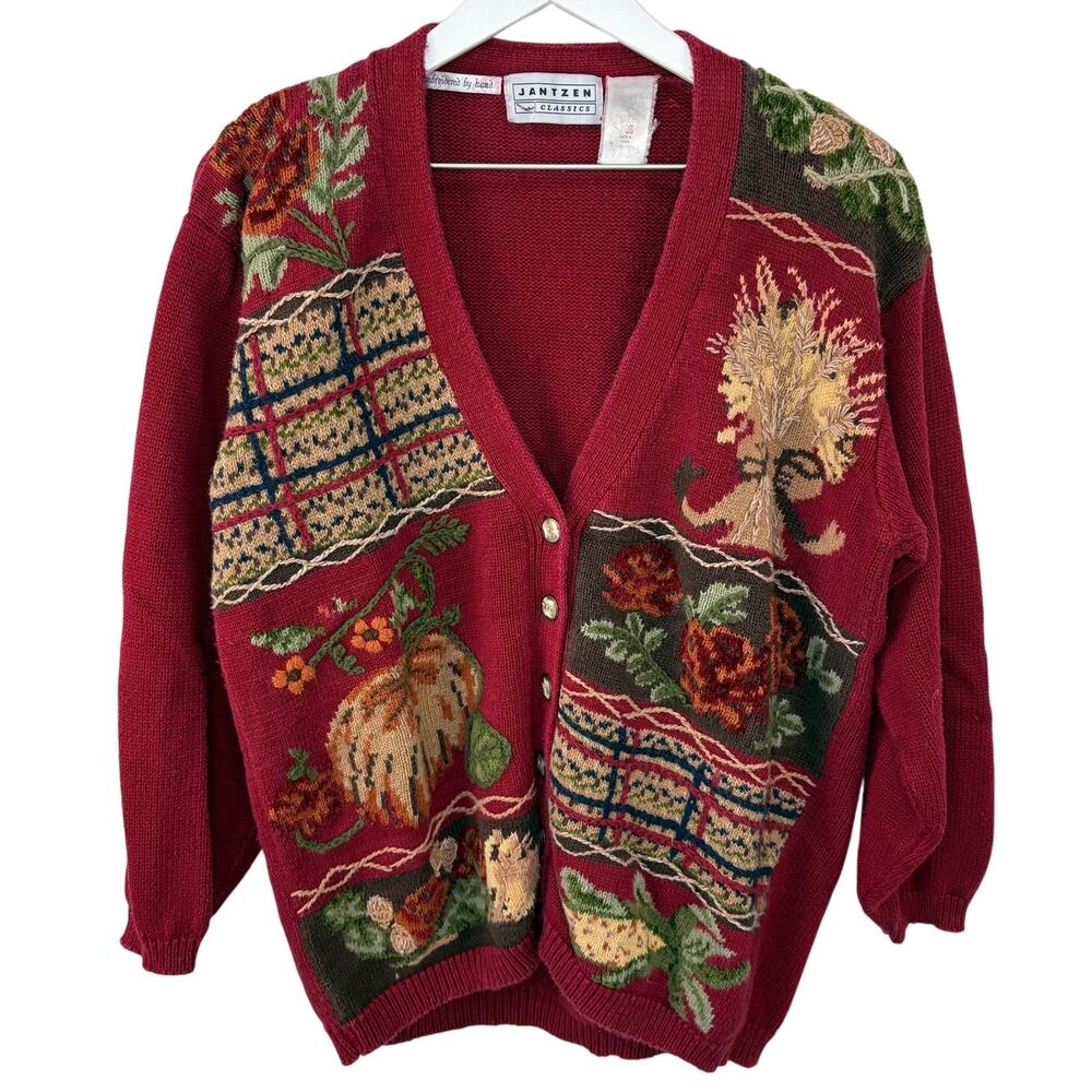 Hand Embroidered Pumpkins Fall Granny Cardigan - Women's Size XL
